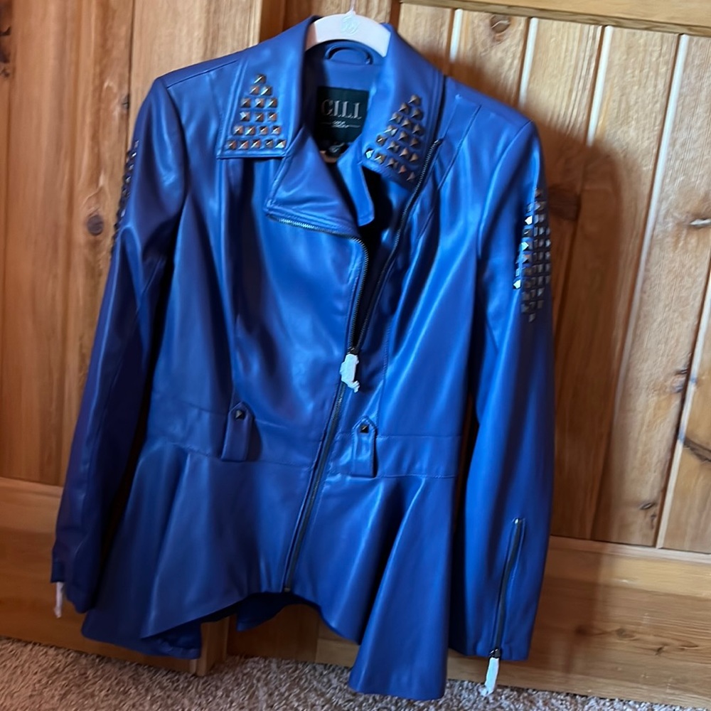 Faux leather blue purple super hip jacket with studs